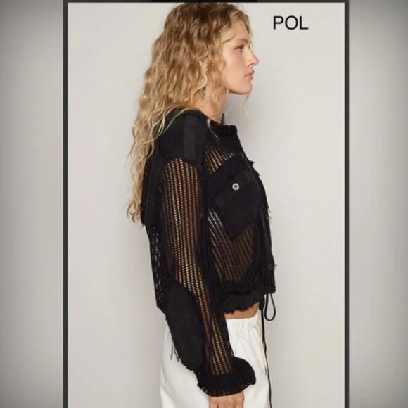 B33 NEW! POL perfection in black see through button up shacket w/tie waist-LUXE - Picture 6 of 7